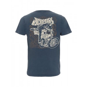 Dragstrip Clothing Kickstart & Sissy Bar stone washed denim blue t`shirt
